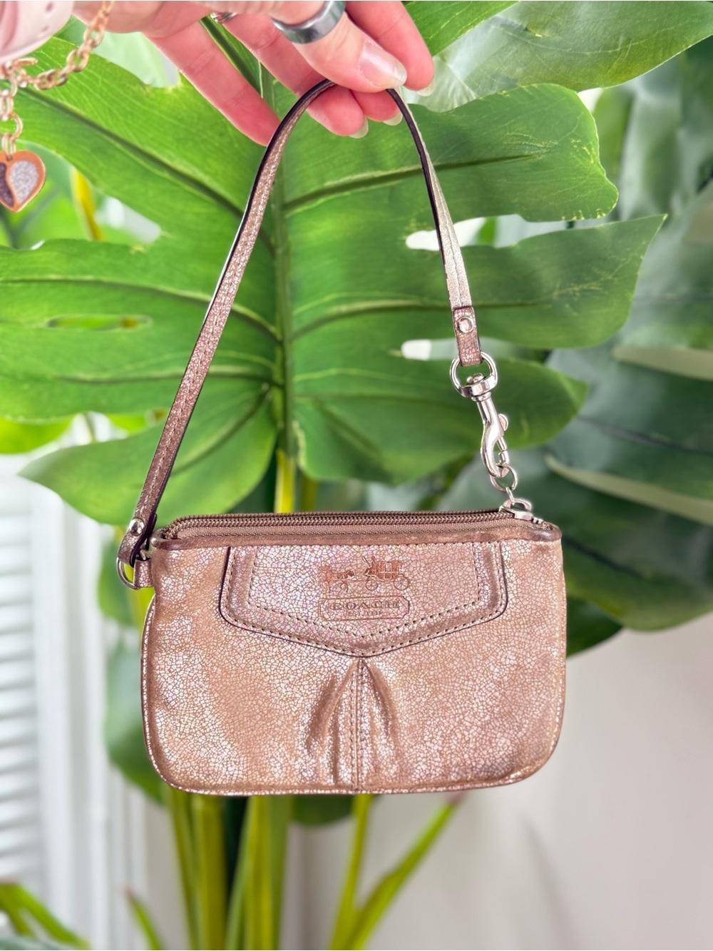 Coach Metallic Rose Gold Leather Wristlet Clutch